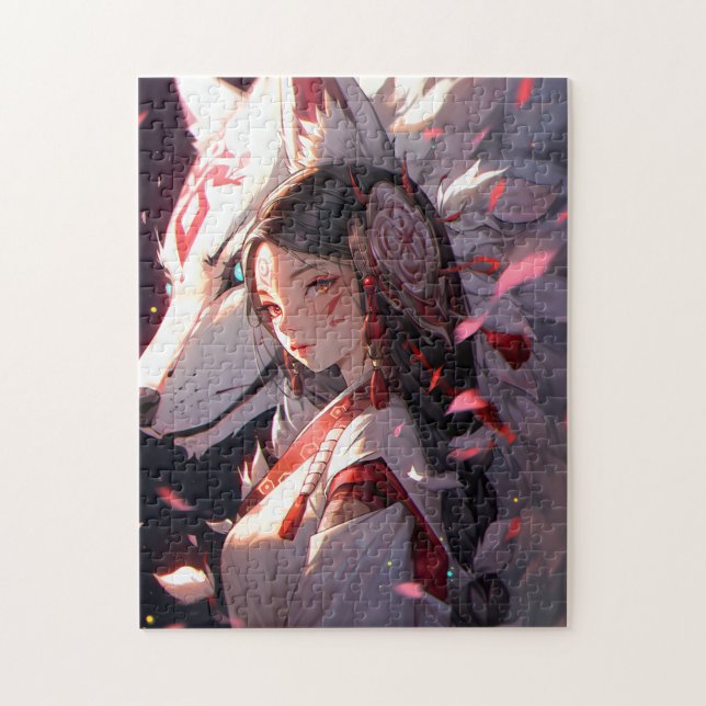 Anime Kitsune Girl Cute Fox Fantasy Art Jigsaw Puzzle (Vertical)