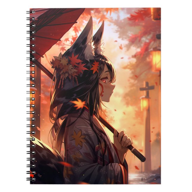 Anime Kitsune Girl Cute Fox Fantasy Art Notebook (Front)