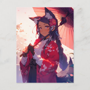 Anime Kitsune Girl Cute Fox Fantasy Art Postcard