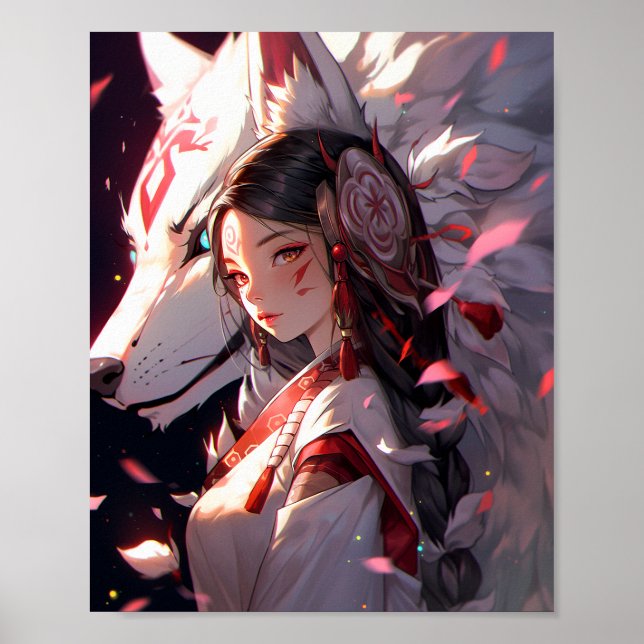 Anime Kitsune Girl Cute Fox Fantasy Art Poster (Front)