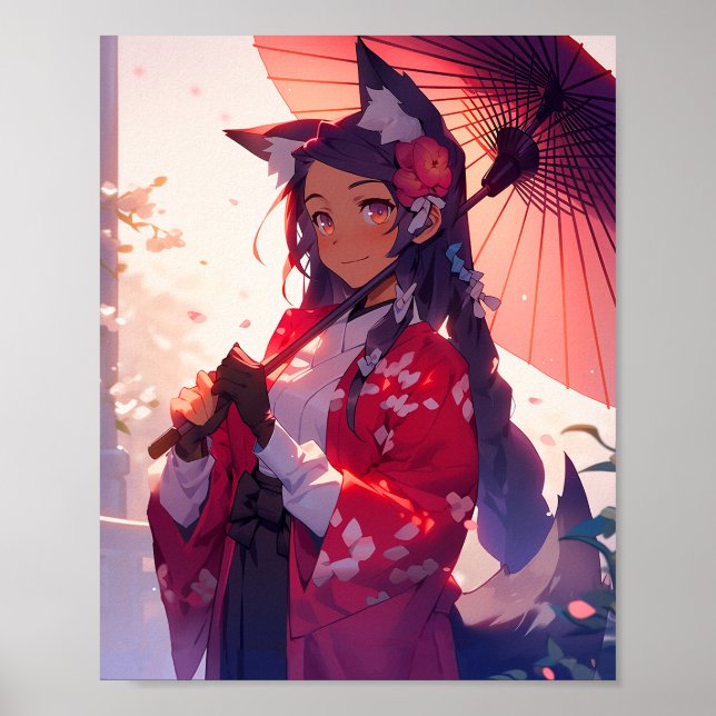 Anime Kitsune Girl Cute Fox Fantasy Art Poster (Front)