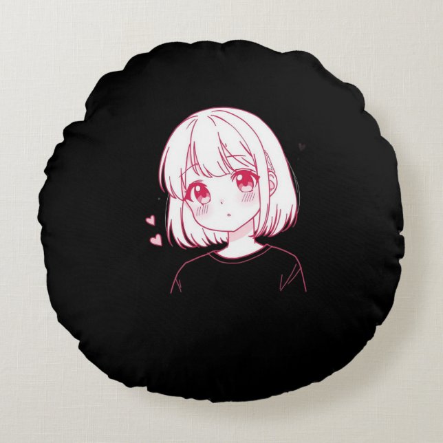 "Anime Love Vibes" Round Pillow (Front)