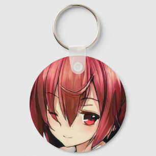 Anime magenta-haired girl magenta eyes keychain