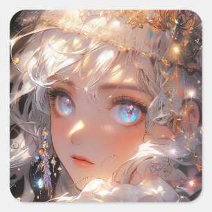 Anime Magical Girl Fantasy Art Square Sticker