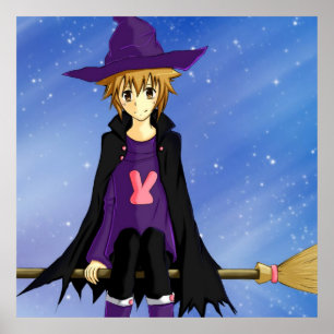 Anime manga boy with purple hat and cape poster