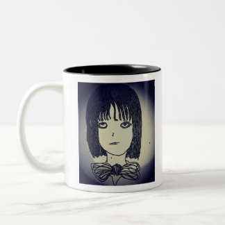 anime manga girl in dark mood yaei drawing art  Two-Tone coffee mug