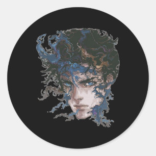 Anime Manga Motif Blue-eyes Art Anime Classic Round Sticker