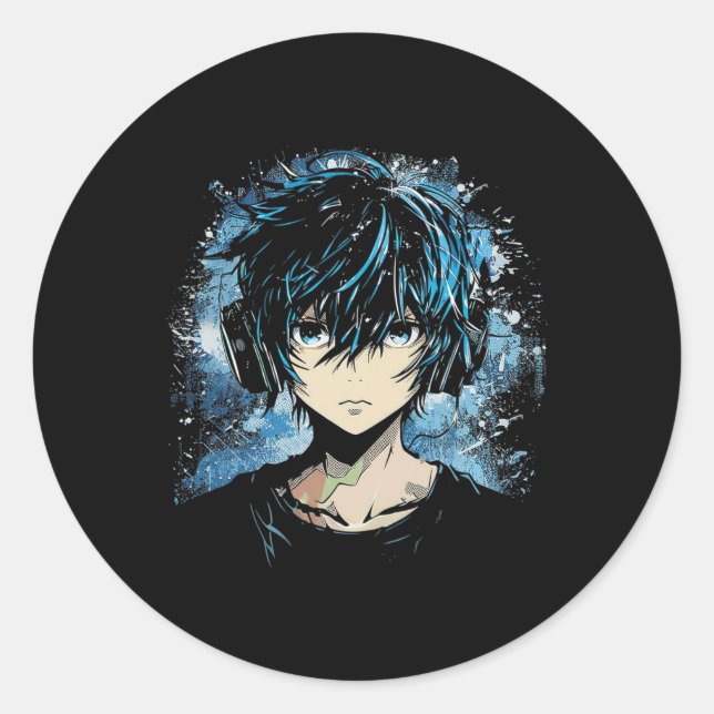 Anime Manga Motif Headphone Artwork Anime  Classic Round Sticker (Front)