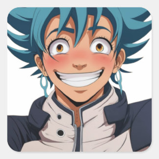 Anime manga pop art lovers face laughs characters  square sticker