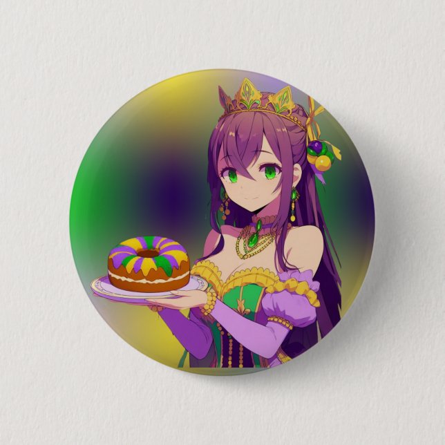 Anime Mardi Gras King cake 2 Inch Round Button (Front)