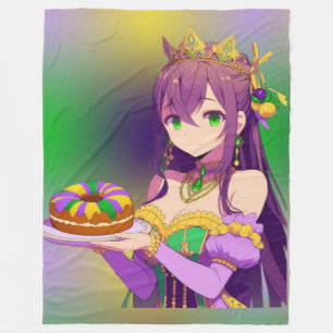 Anime Mardi Gras King cake Fleece Blanket