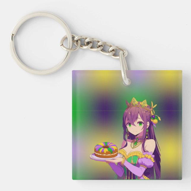 Anime Mardi Gras King cake Keychain (Front)