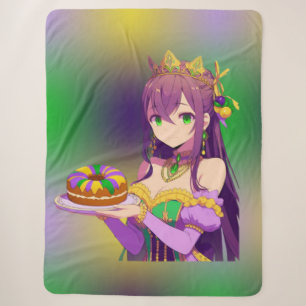 Anime Mardi Gras King cake Sherpa Blanket