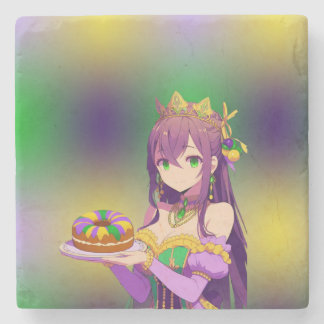 Anime Mardi Gras King cake Stone Coaster