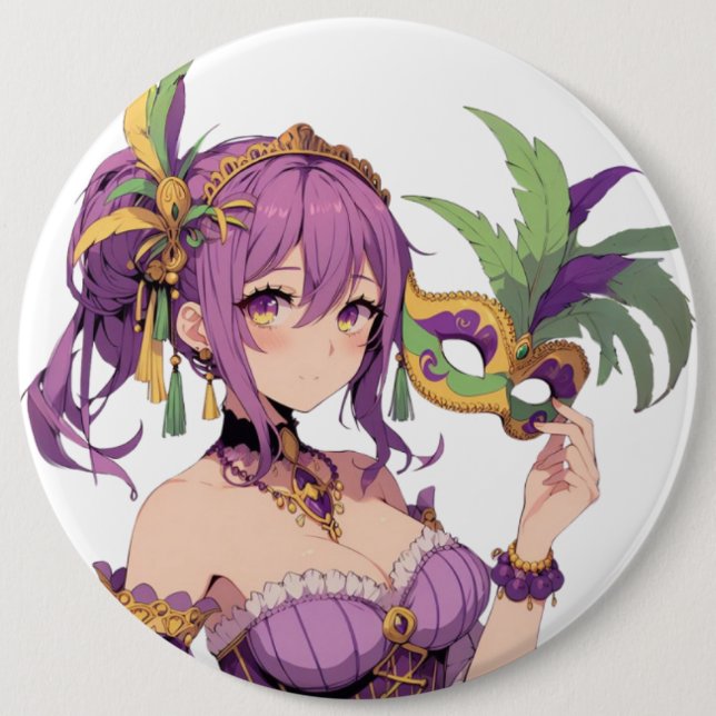 Anime Mardi Gras mask 6 Inch Round Button (Front)