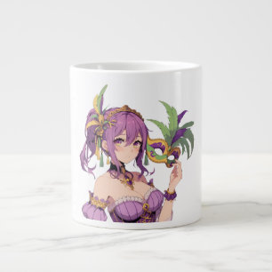 Anime Mardi Gras mask Large Coffee Mug