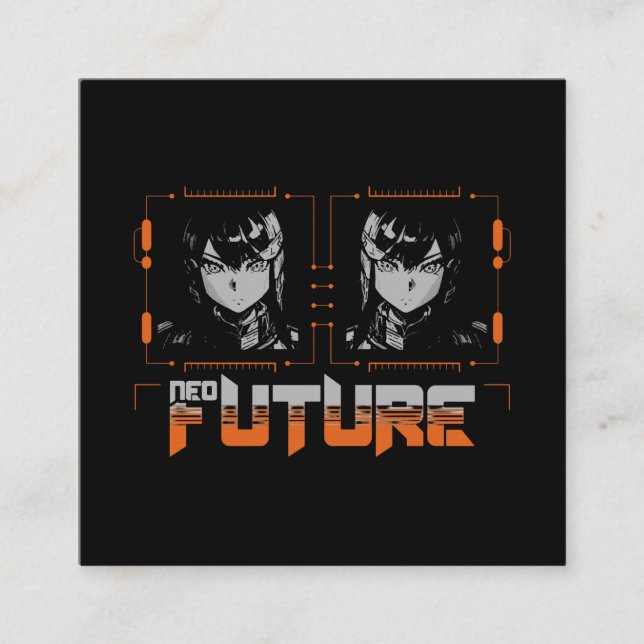 Anime mecha girls square business card (Front)