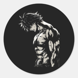 Anime Men Character Bicep Workout Motivational Classic Round Sticker