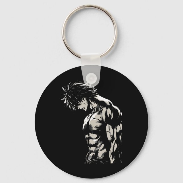 Anime Men Character Bicep Workout Motivational  Keychain (Front)
