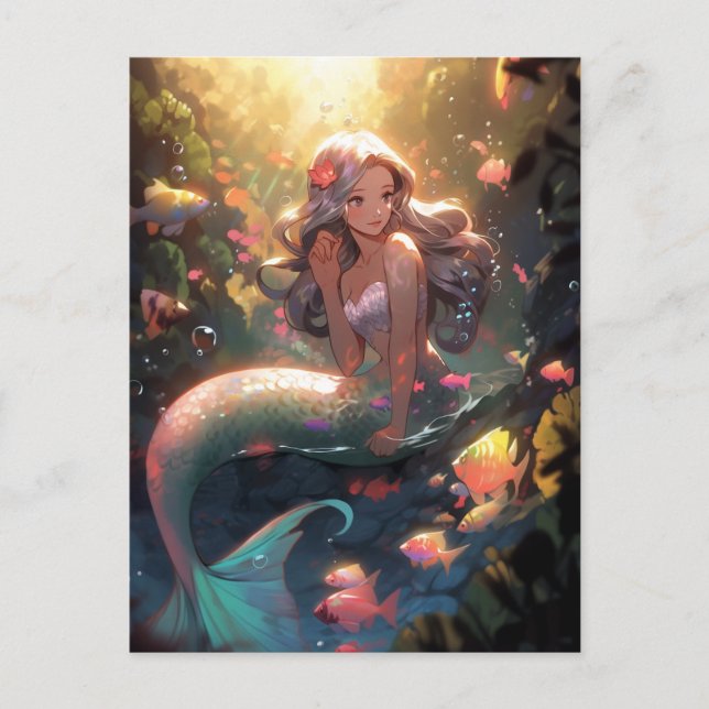 Anime Mermaid Girl Fantasy Art Postcard (Front)