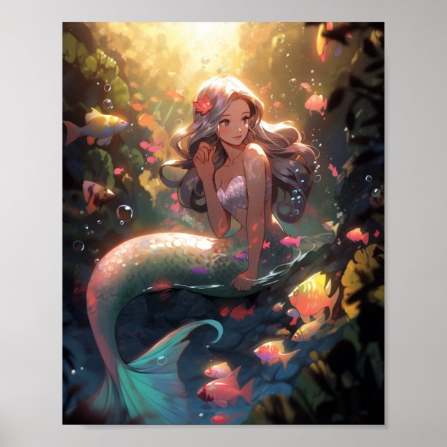 Anime Mermaid Girl Fantasy Art Poster (Front)