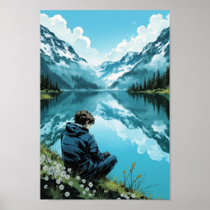 Anime Mountain Lake Serenity Wall Art