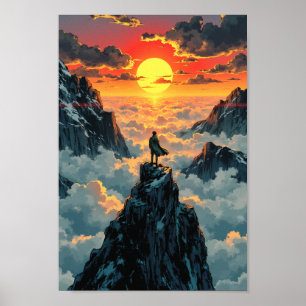 Anime Mountain Summit Sunrise Wall Art