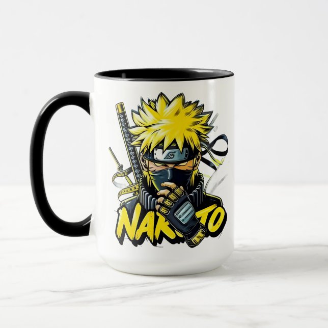 Anime Mug – Bold Yellow Hair Hero (Left)