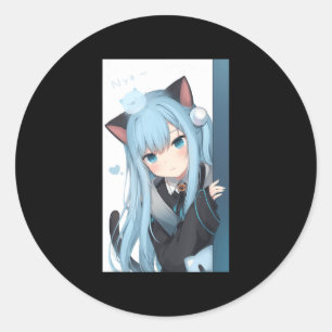 Anime Neko Cat Girl Pastel Kawaii Japanese Waifu O Classic Round Sticker