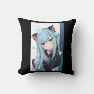 Anime Neko Cat Girl Pastel Kawaii Japanese Waifu O Throw Pillow