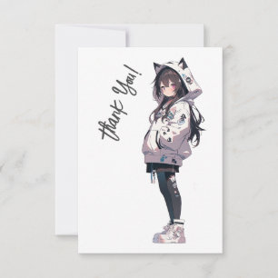 Anime Neko Kawaii Girl Character Thank You Card