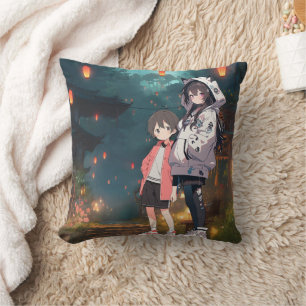 Anime Neko Kawaii Siblings Throw Pillow