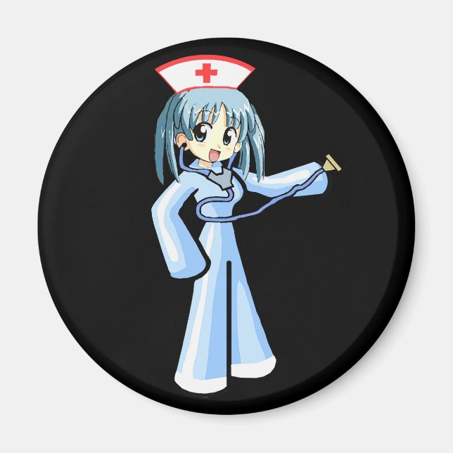 Anime Nurse with Stethoscope and blue uniform Magnet (Front)