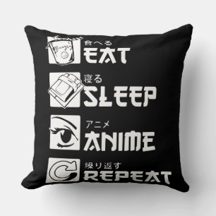 Anime Obsession: Eat, Sleep, Anime, Repeat Throw Pillow