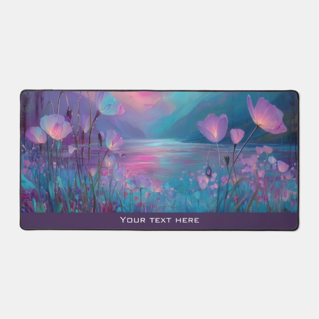 Anime Ocean Kawaii Fantasy Night Sky Floral Glow Desk Mat (Front)