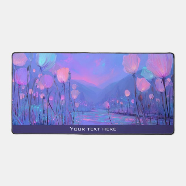Anime Ocean Kawaii Fantasy Night Sky Floral Glow Desk Mat (Front)