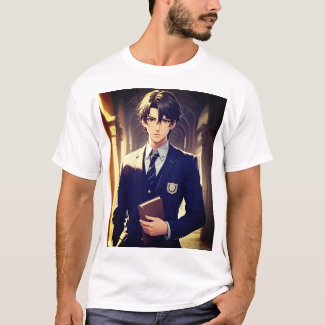 Anime of handsome man in university uniform T-Shirt (Front)