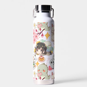 Anime Overload Cute Pattern D Grey BG Water Bottle
