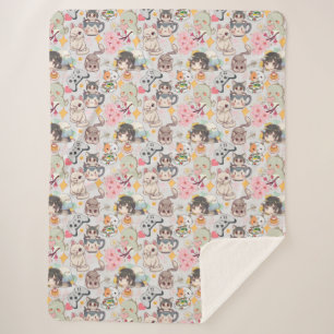 Anime Overload Cute Pattern L Grey Sherpa Blanket