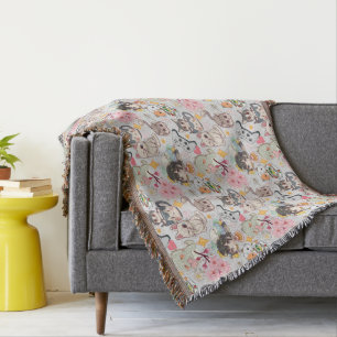 Anime Overload Cute Pattern L Grey Throw Blanket