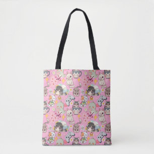 Anime Overload Cute Pattern L Pink BG Tote Bag