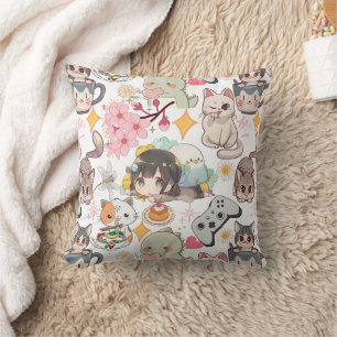 Anime Overload Cute Pattern Throw Pillow
