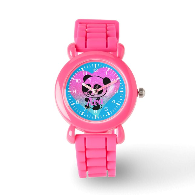 Anime Panda Heart Pink Glitter Bracelet Watch (Front)