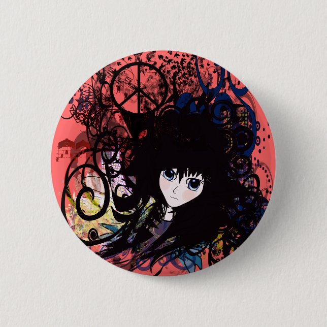Anime Peace Grunge 2 Inch Round Button (Front)
