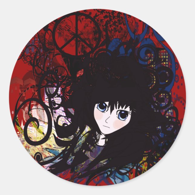 Anime Peace Grunge Classic Round Sticker (Front)
