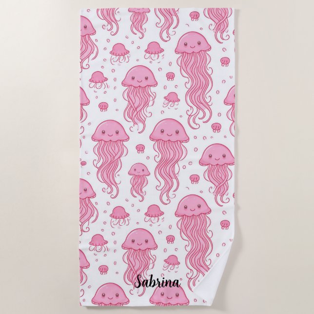 Anime Pink Jellyfish Personalized  Beach Towel (Front)