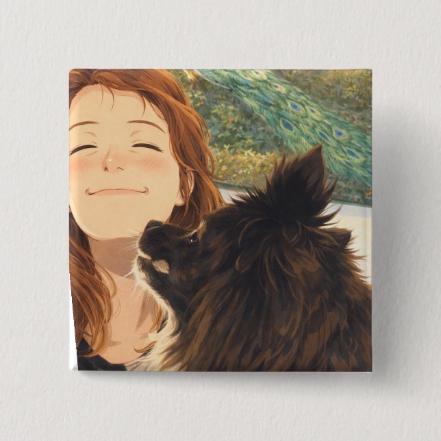 Anime Playful Puppy Square Button (Front)