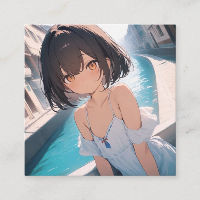 Anime Poolside Square Business Card (Front)