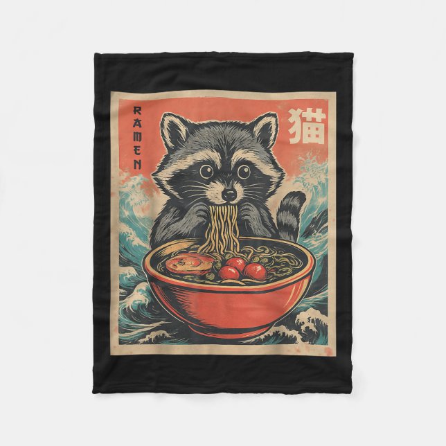 Anime Raccoon Ramen Japanese Funny Kawaii Gift Men Fleece Blanket (Front)