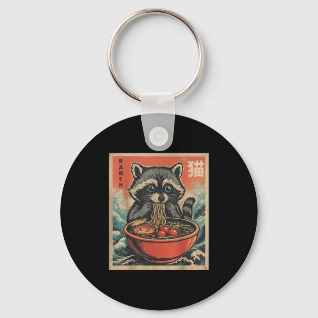 Anime Raccoon Ramen Japanese Funny Kawaii Gift Men Keychain (Front)